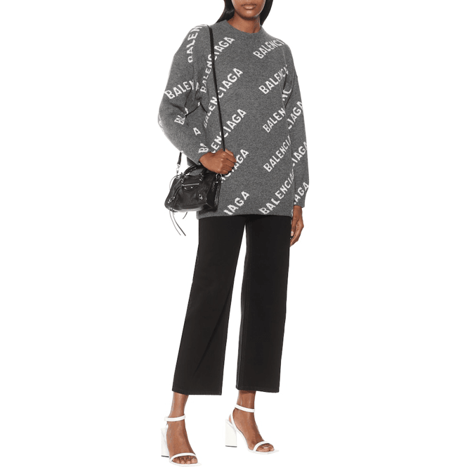 Balenciaga Women's Logo Intarsia Wool-blend Knit Crewneck Sweater In Grey