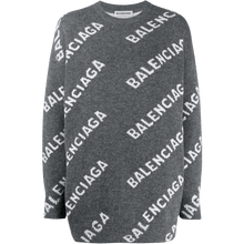 Load image into Gallery viewer, Balenciaga Women&#39;s Logo Intarsia Wool-blend Knit Crewneck Sweater In Grey - ElizabethBeautyProducts.com