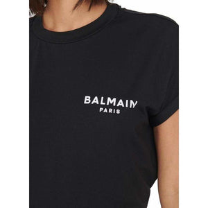 Balmain Logo Cropped T-shirt With Flocked Logo - ElizabethBeautyProducts.com