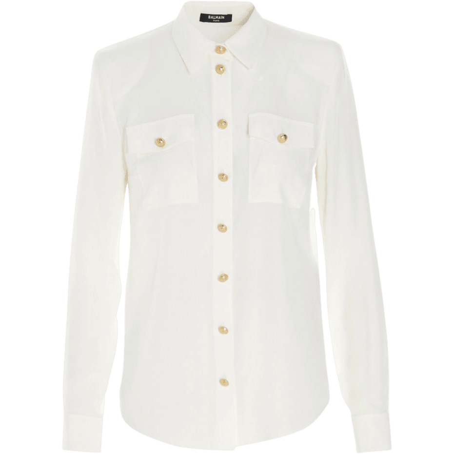 BALMAIN Pocket Detail Buttoned White Shirt - ElizabethBeautyProducts.com