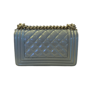 Chanel Small Preowned Quilted Patent Boy Bag Light Blue - ElizabethBeautyProducts.com