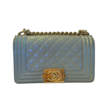 Load image into Gallery viewer, Chanel Small Preowned Quilted Patent Boy Bag Light Blue - ElizabethBeautyProducts.com