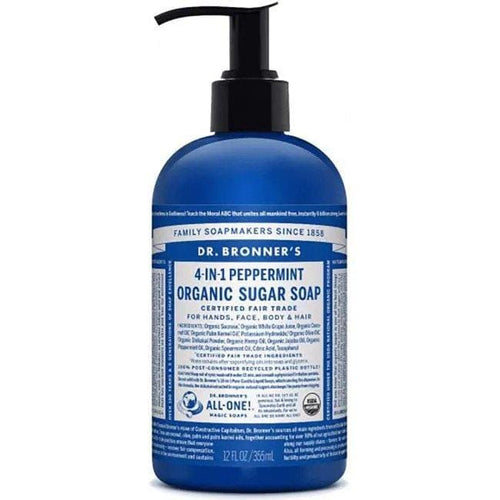 Dr. Bronners 4-in-1 Peppermint Organic Sugar Soap 24oz. - ElizabethBeautyProducts.com