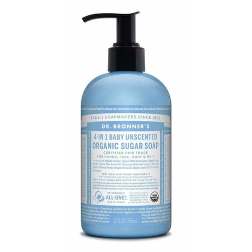 Dr. Bronners 4-in-1 Sugar Baby Unscented Organic Pump Soap 12oz - ElizabethBeautyProducts.com