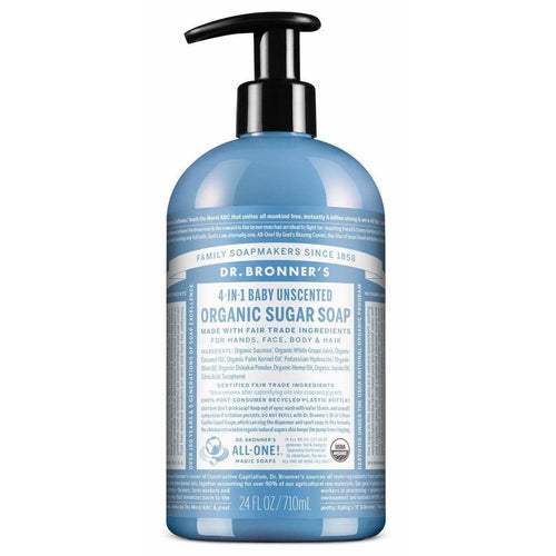 Dr. Bronners 4-in-1 Sugar Baby Unscented Organic Pump Soap 24oz. - ElizabethBeautyProducts.com