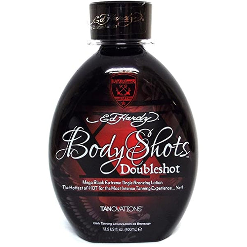 Ed Hardy Body Shots Double Shot Tingle Bronzer Tanning Lotion 13.5 oz - ElizabethBeautyProducts.com