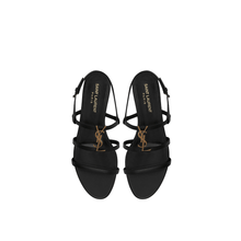 Load image into Gallery viewer, SAINT LAURENT Cassandra Flat Sandals in Smooth Leather with Gold-Tone Monogram - ElizabethBeautyProducts.com