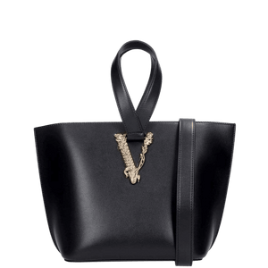 Versace Tote In Black Leather - ElizabethBeautyProducts.com