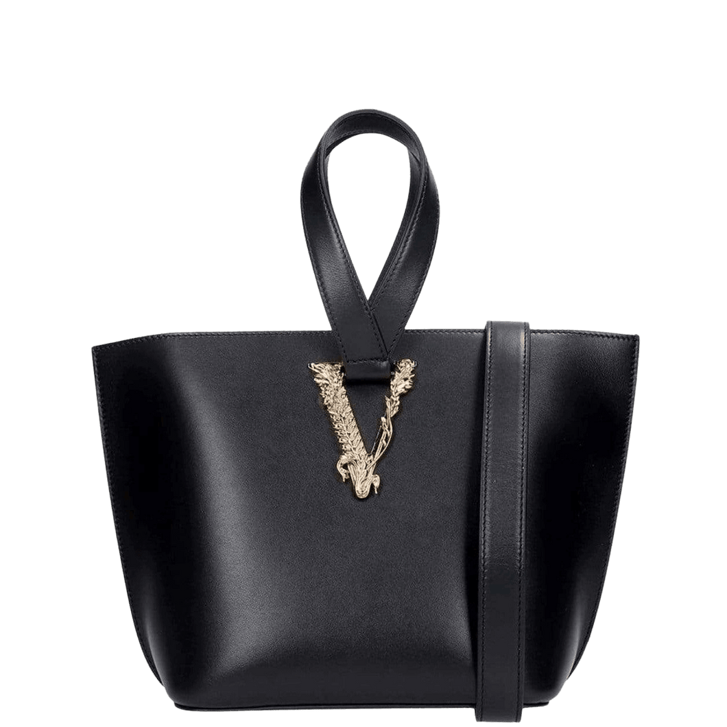 Versace Tote In Black Leather - ElizabethBeautyProducts.com